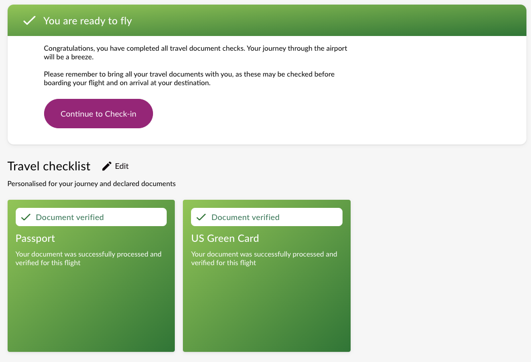 Sample UI, passenger is Ready to Fly