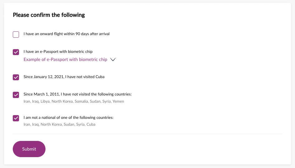 Sample UI, declaration items Sample UI, declaration items