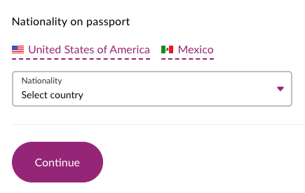 Sample UI, nationality collection